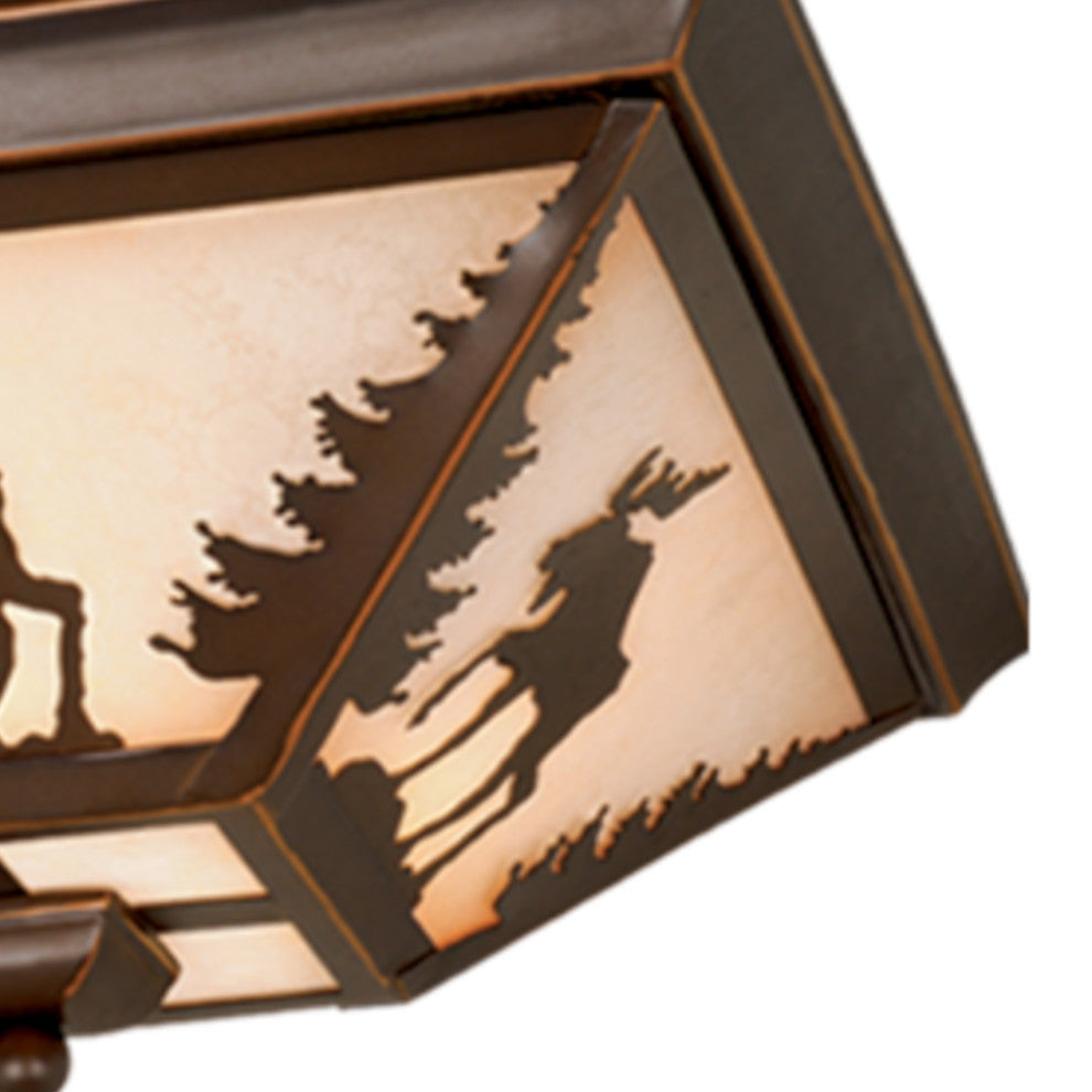 Yellowstone 14" Moose Flush Mount Ceiling Light Burnished Bronze