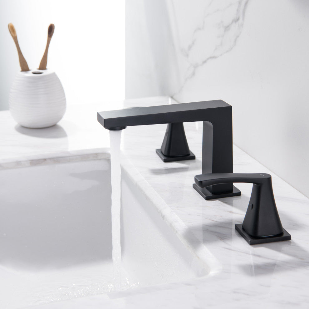 Deck Mounted Classic 90 Degree Dual Handles Widespread Bathroom Faucet, Matte Bl