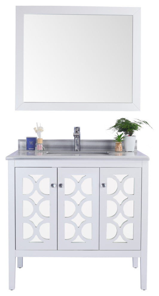 Laviva 313MKSH-36W-WS Mediterraneo 36" White Bathroom Vanity with White Stripes