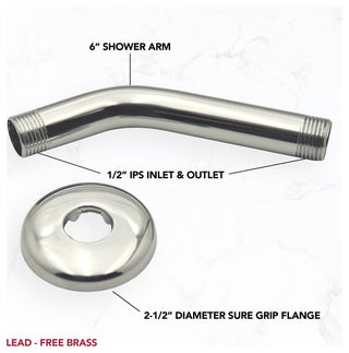 6" Shower Arm In Polished Brass, Polished Nickel