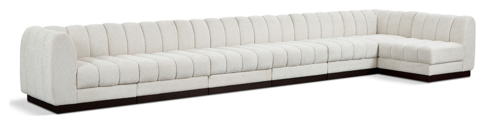 Quinn Chenille Upholstered 7-Piece L-Shaped Modular Sectional, Cream