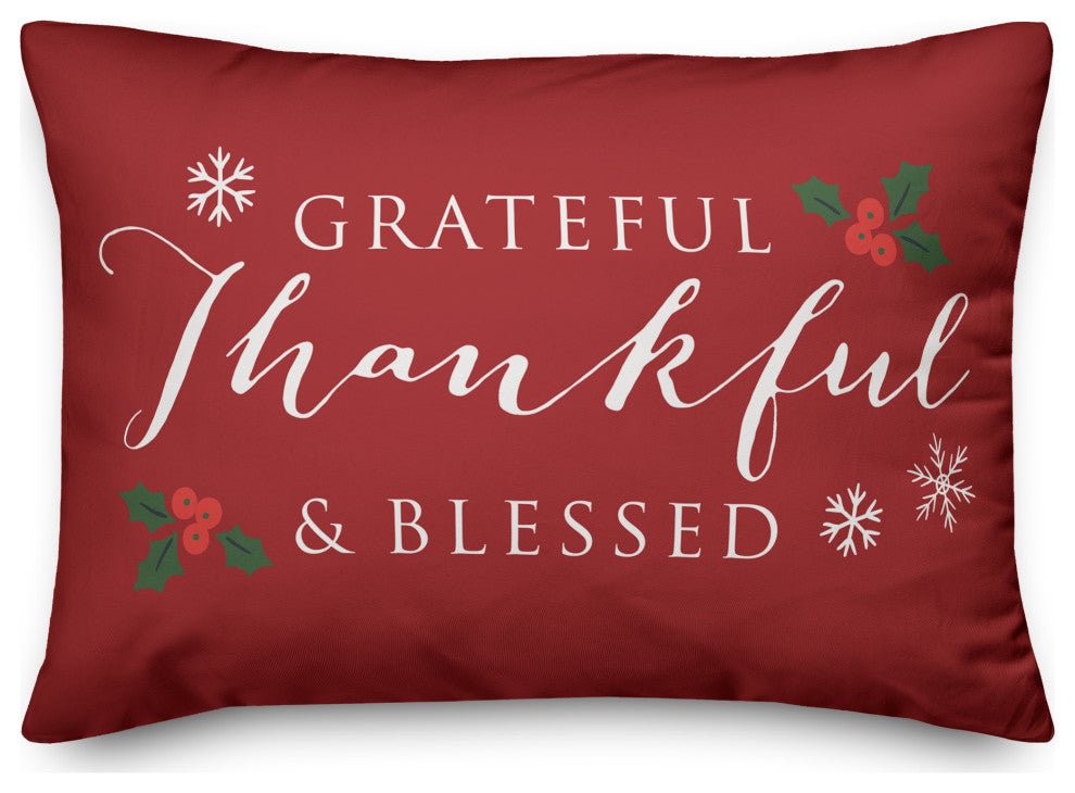 Red Green Grateful Thankful Blessed 20x14 Spun Poly Pillow