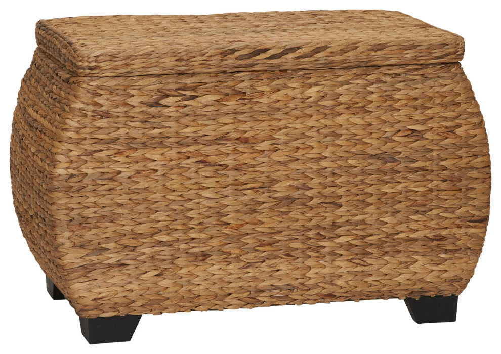 Large Curved Wicker Storage Chest, Liner, Water Hyacinth