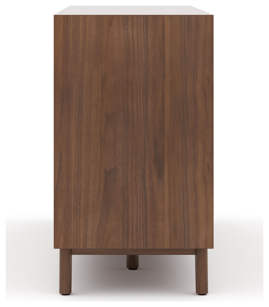 Modern Double Dresser With Groove Handles, Walnut Stain