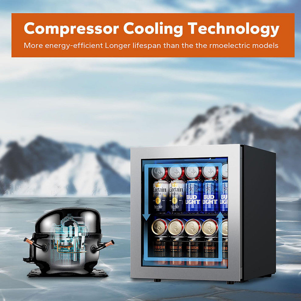 Ca''Lefort 65-Can Beverage Cooler with Glass Door, Freestanding/Countertop Fridge