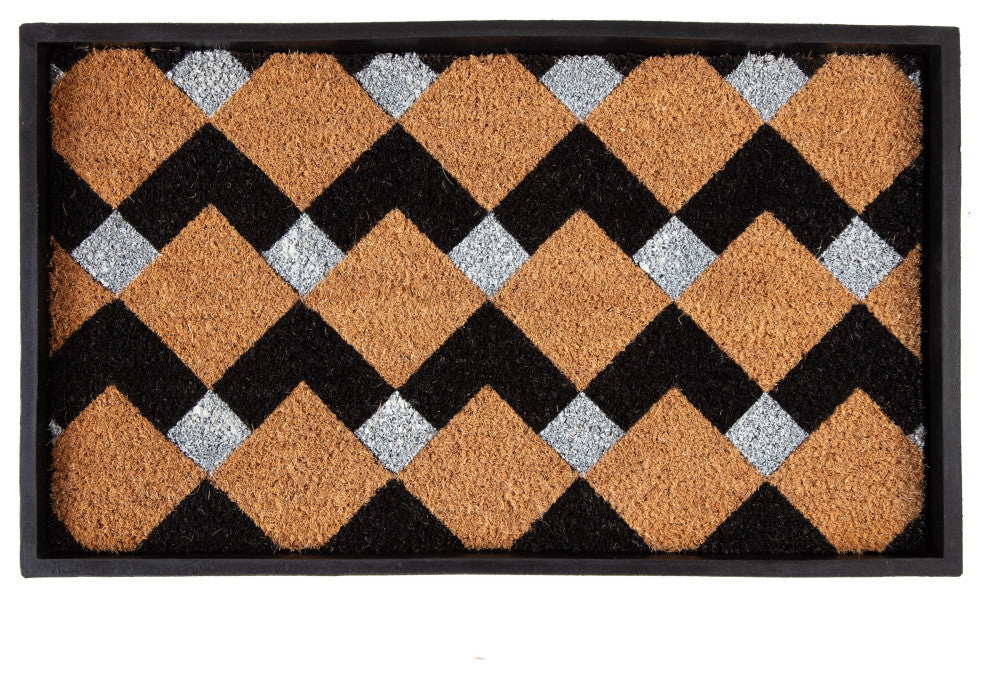24.5"x14"x1.5" Rubber Boot Tray With Tan/Black Chevron Coir Insert