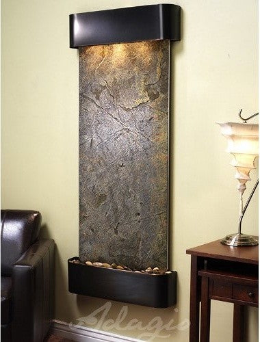 Inspiration Falls Wall Fountain, Blackened Copper, Green Featherstone, Round Fra