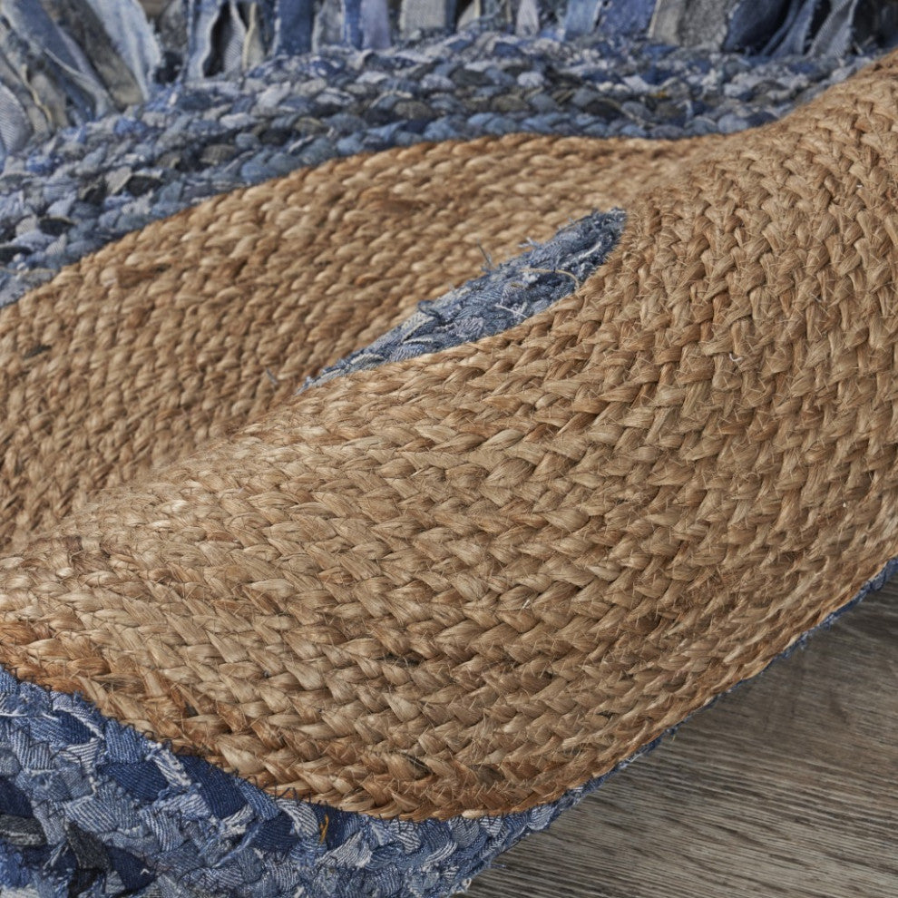 Denim and Natural Jute Fringed Round Rug