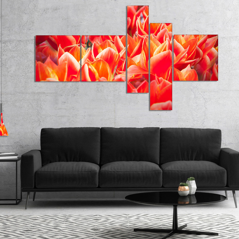 Tulip Flowers in the Keukenhof Park, Floral Canvas Art Print, 60"x32", 5 panels