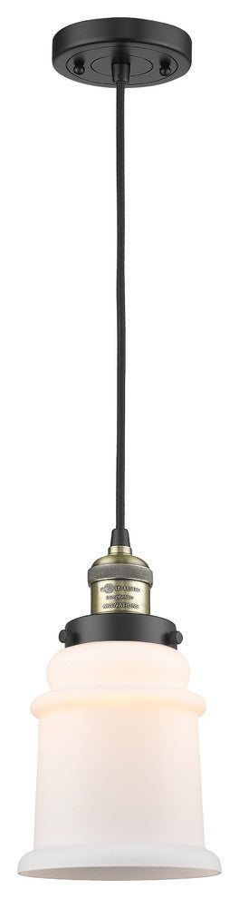 Canton 1-Light Mini Pendant, Black Antique Brass, Matte White