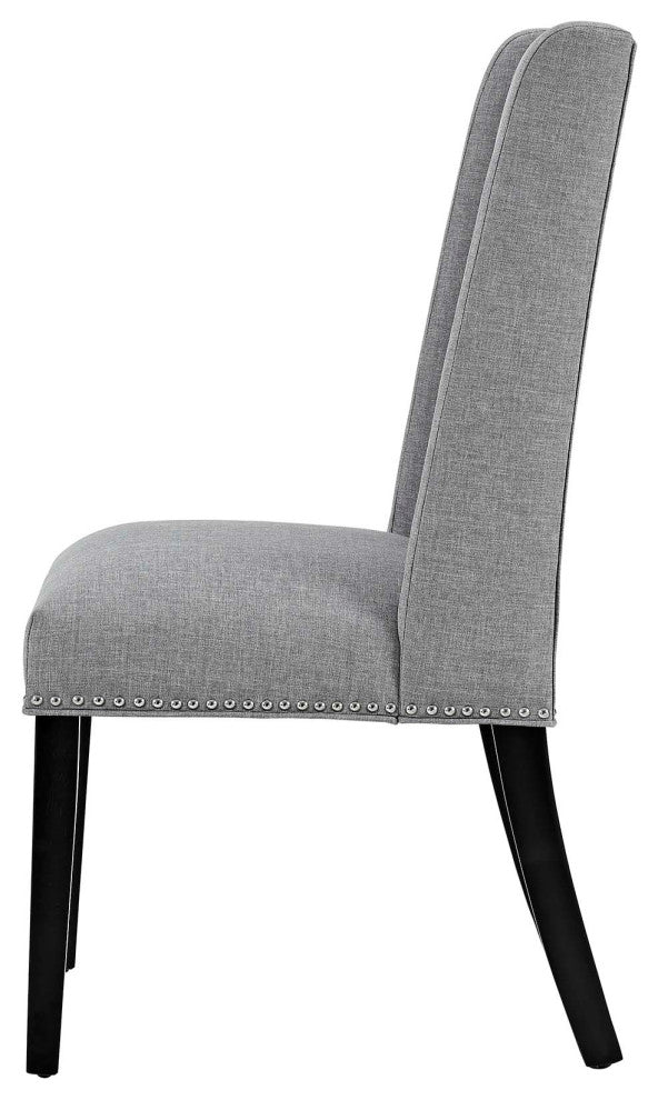 Dining Room Side Dining Chair, Set of Four, Fabric Wood, Light Grey Gray