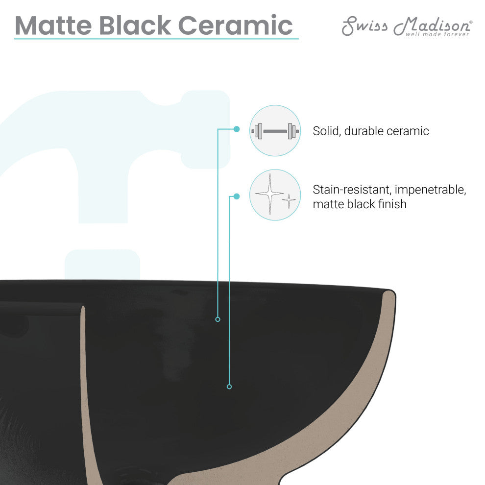 Claire 20" Rectangle Ceramic Vessel Sink, Matte Black