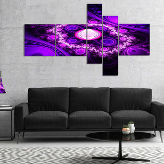 Purple Fractal Circles and Waves, Abstract Canvas Art Print, 60"x32", 5 panels