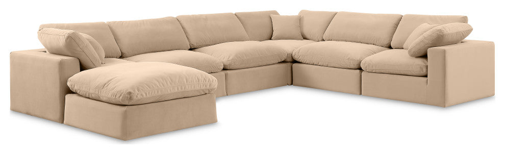 Comfy Upholstered U-Shaped Modular Sectional, Beige, 7-Piece: 3 Armless Chair, 3 Corner Chair, 1 Ottoman, Velvet