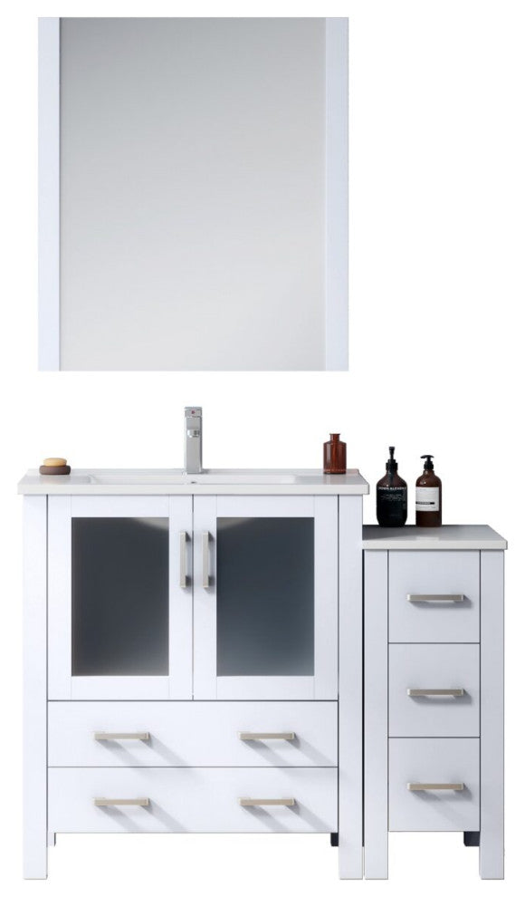 Volez 42" Single Vanity With Side Cabinet Top Square Sink, 28" Mirror