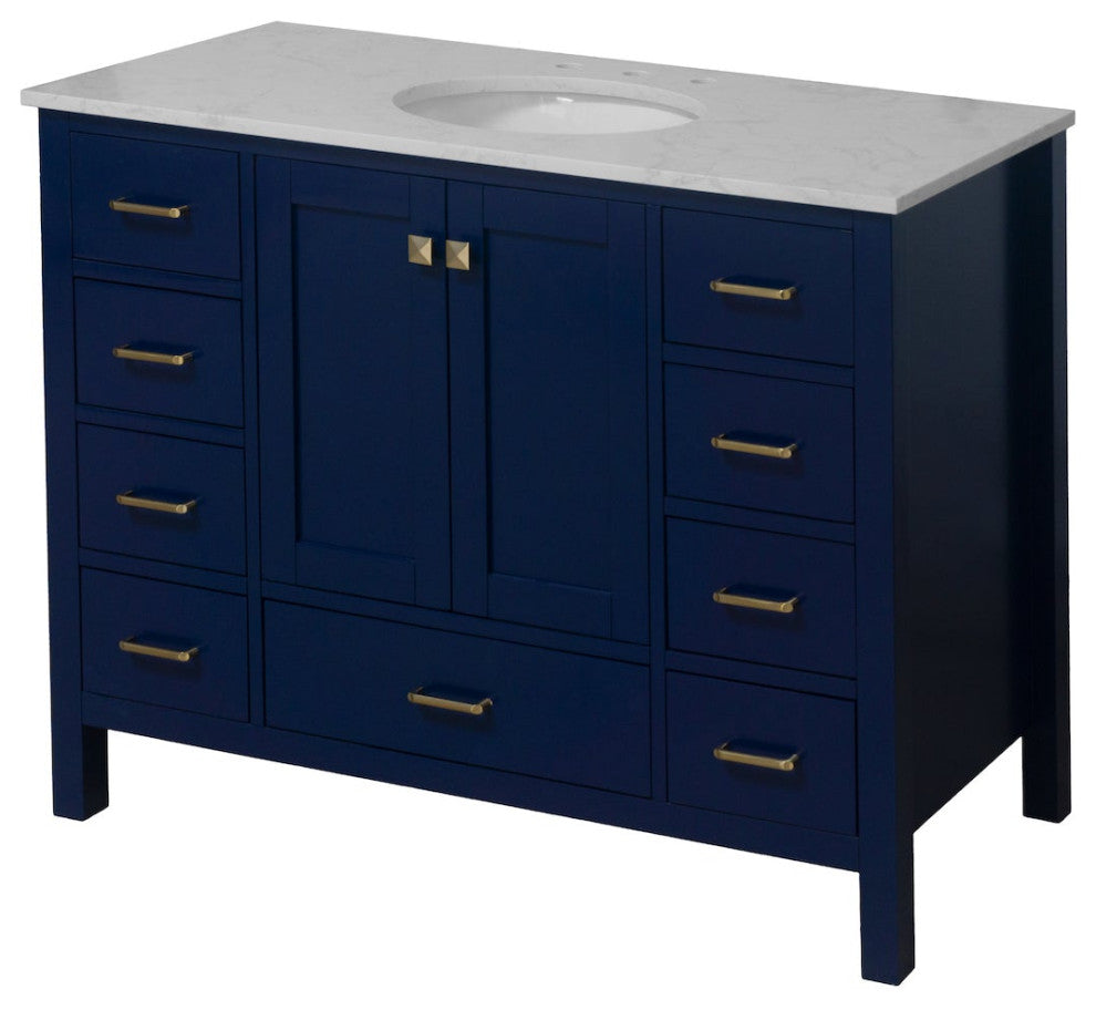 Kitchen Bath Collection Horizon 48" Bathroom Vanity, Royal Blue, Engineered Carrara