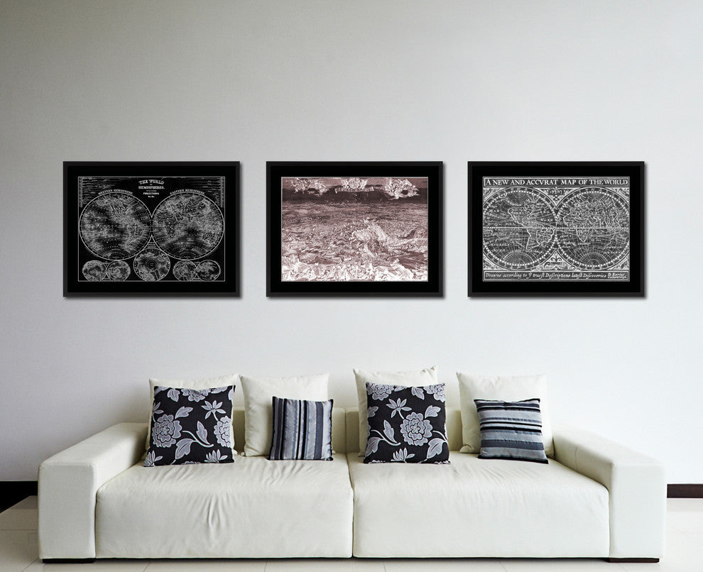 Mountain Fortress Vivid Sepia Map Print On Canvas With Black Frame, 16" X 21"