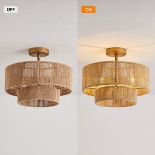 Farmhouse Woven Cage Semi-Flush Mount Lighting, 3-Light