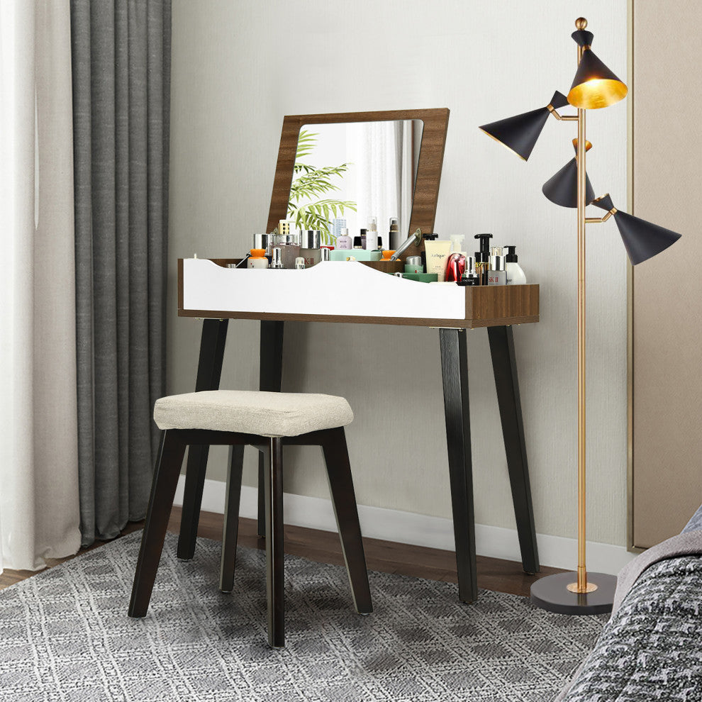 Costway Vanity Table Set W/ Flip Top Mirror Dressing Makeup Study Padded Stool