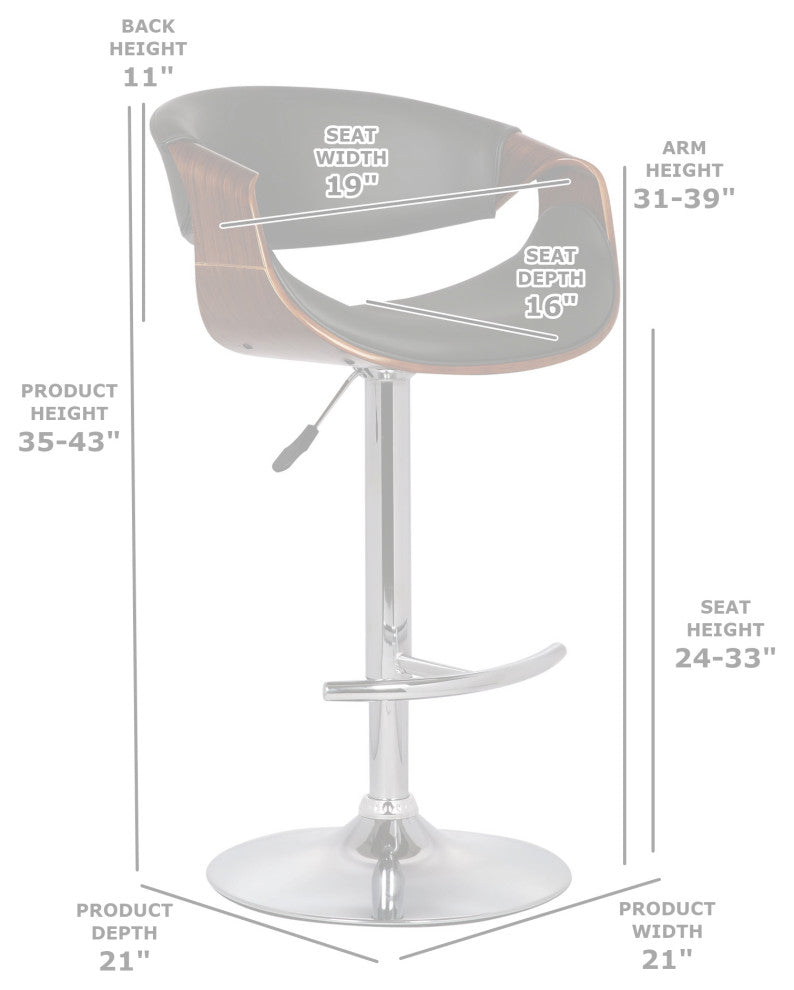 Butterfly Swivel Adjustable Bar Stool, Walnut With Black