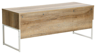 Wrap TV Stand, Rectangular Storage Compartment Coastal Oak Rustic, White Metal