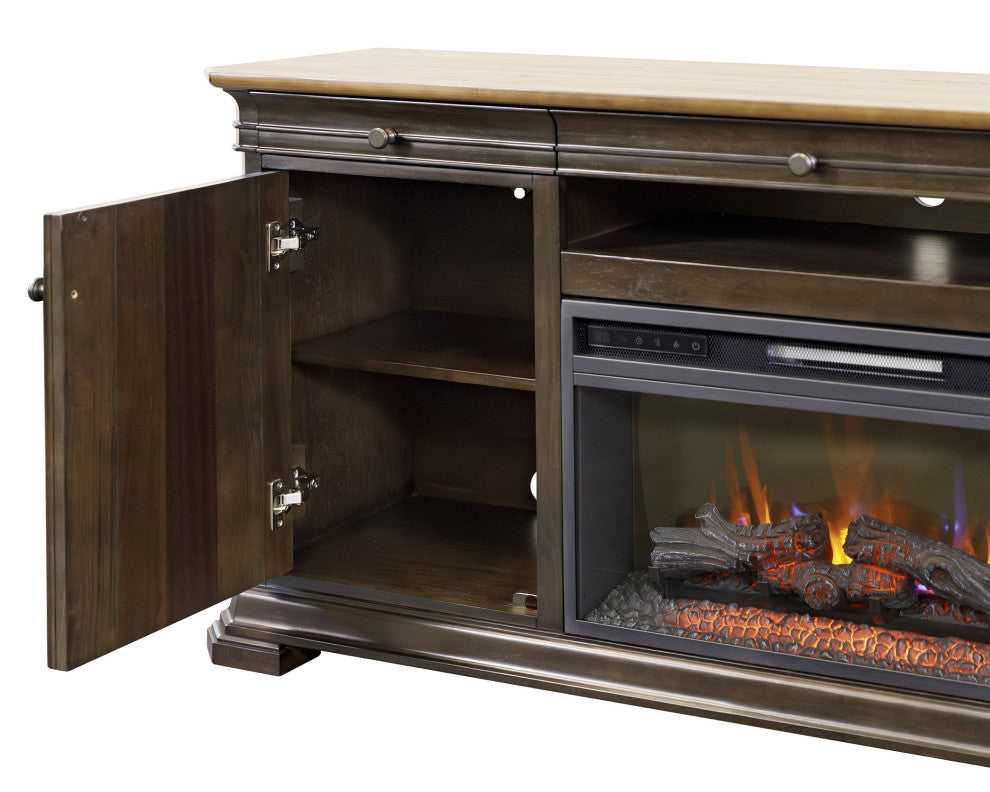 68" Fireplace Console Entertainment, Brown