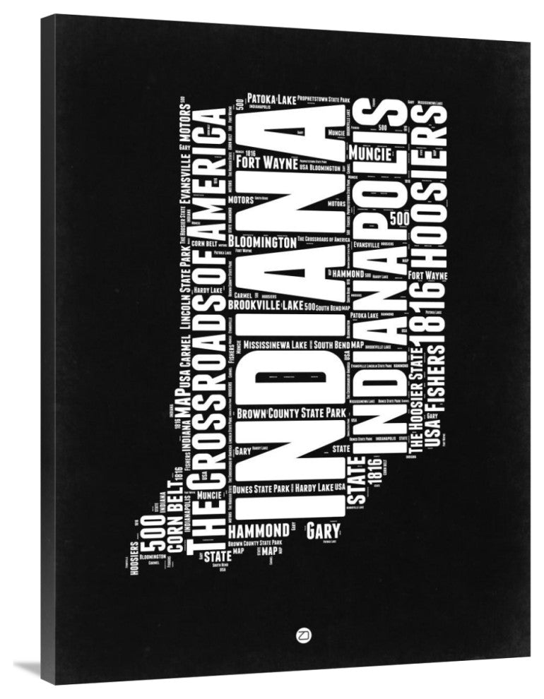"Indiana Black and White Map" Fine Art Print