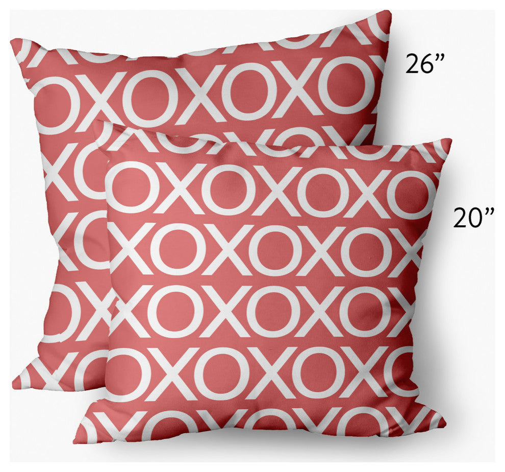 Hugs and Kisses Valentines Decorative Throw Pillow, Coral, 20"x20"