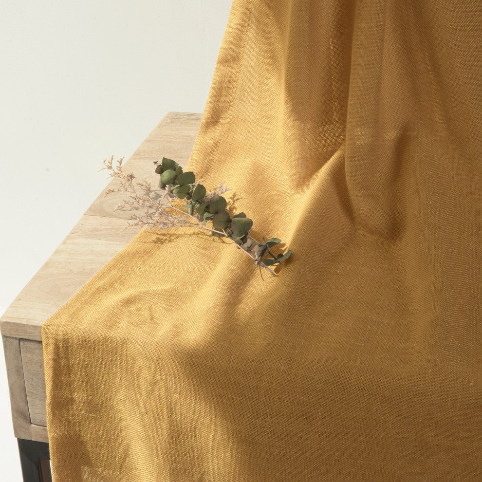 Faux Linen Blend Curtain Panel, Set of 2, Mustard, 52"w X 96"l