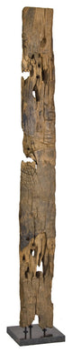 Industrial Hand Carved Teak Wood Panels On Black Marble Stand - Natural