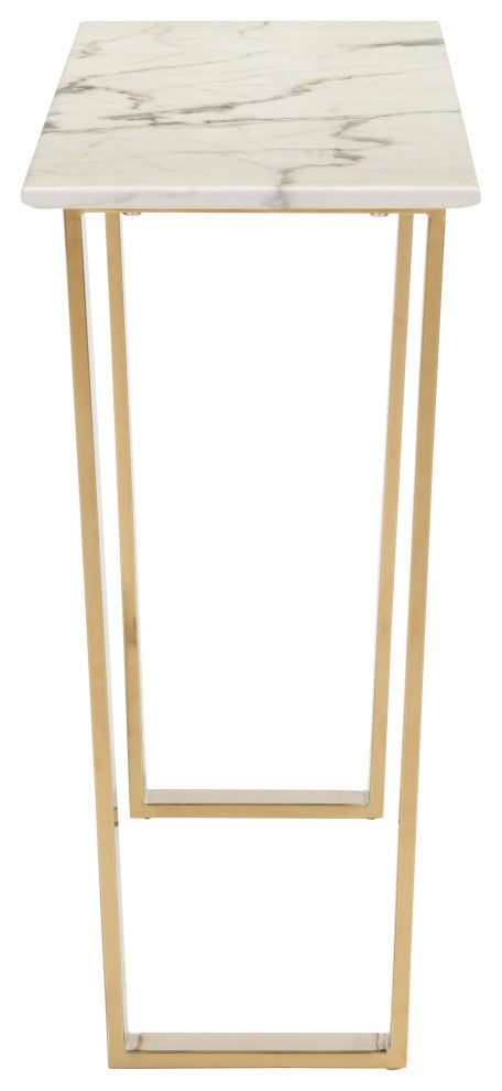 Designer's Choice White Faux Marble and Gold Console Table