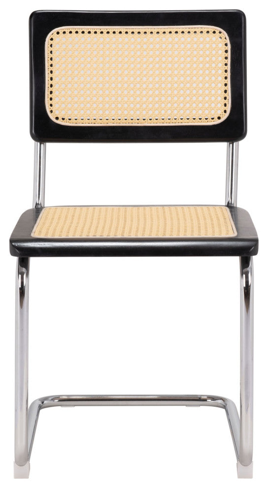 Dining Chair, Set of 2, Steel Metal, Wood, Natural, Black, Chrome, Mid Century