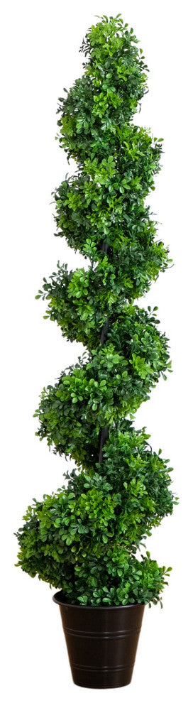 5ft. UV Resistant Boxwood Spiral Topiary Faux Tree, Planter, Indoor/Outdoor