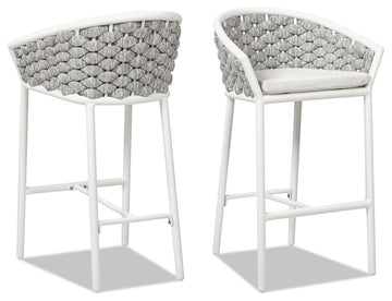 Rowan 27.5" Aluminum Rope Barrel Patio Counter Stool, Set of 2, Optic White Acrylic