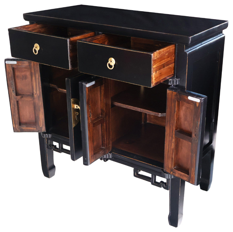 Oriental Hall Chest Antique-Style Black Lacquer