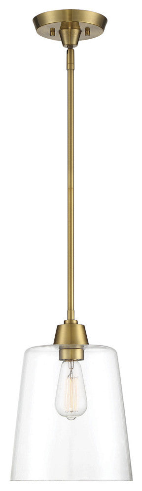1-Light Pendant, Matte Black, Natural Brass