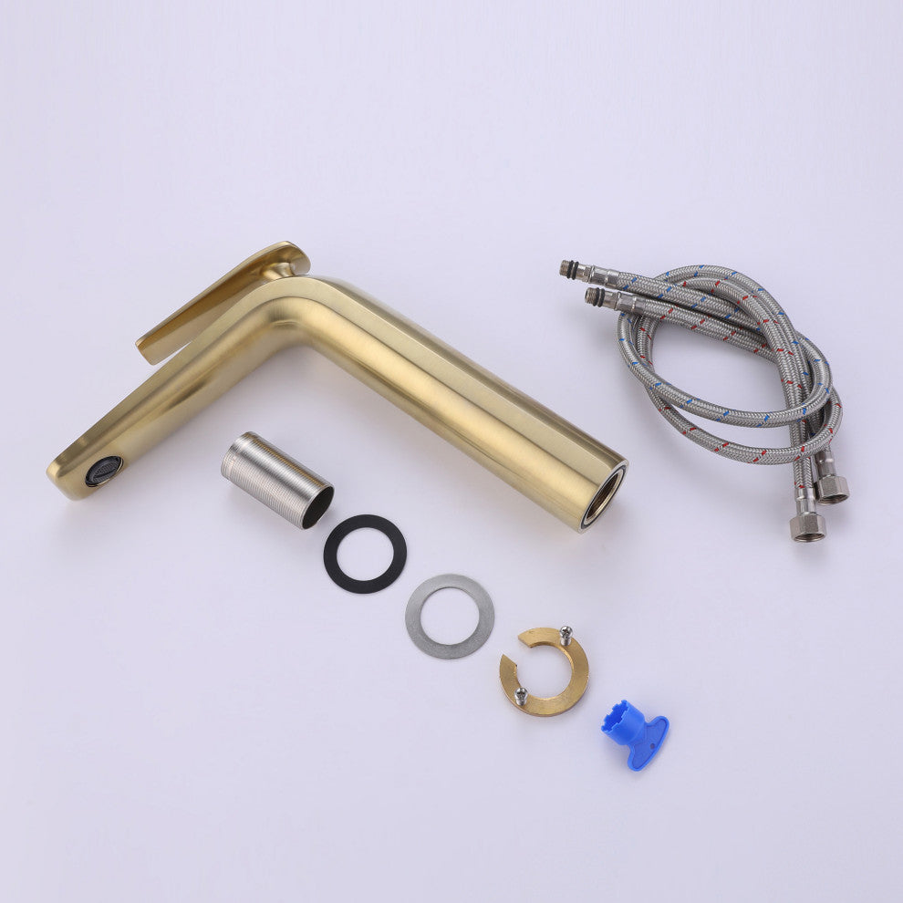 Deck Mounted Single Hole Bathroom Faucet, Brushed Gold