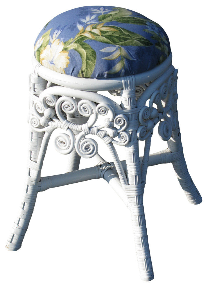 Classic Vanity Stool, White, Callista-Stripe-Delft Fabric