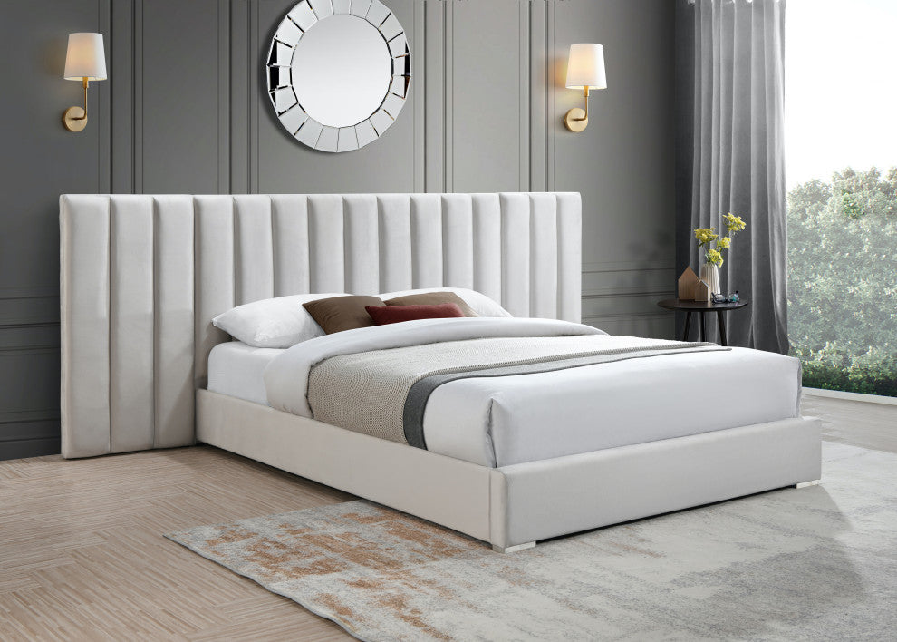Pablo Velvet Upholstered Bed, Cream, King