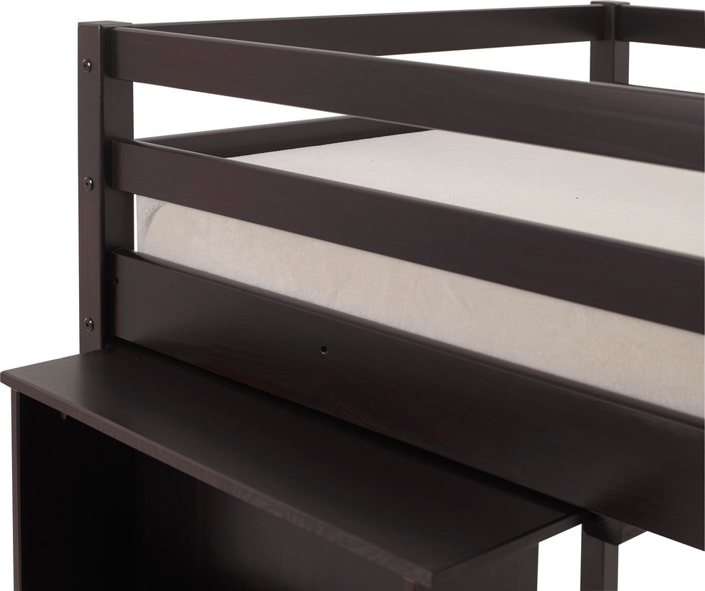 Roxy Junior Loft Bed With Storage Drawers, Bookshelf and Desk, Espresso