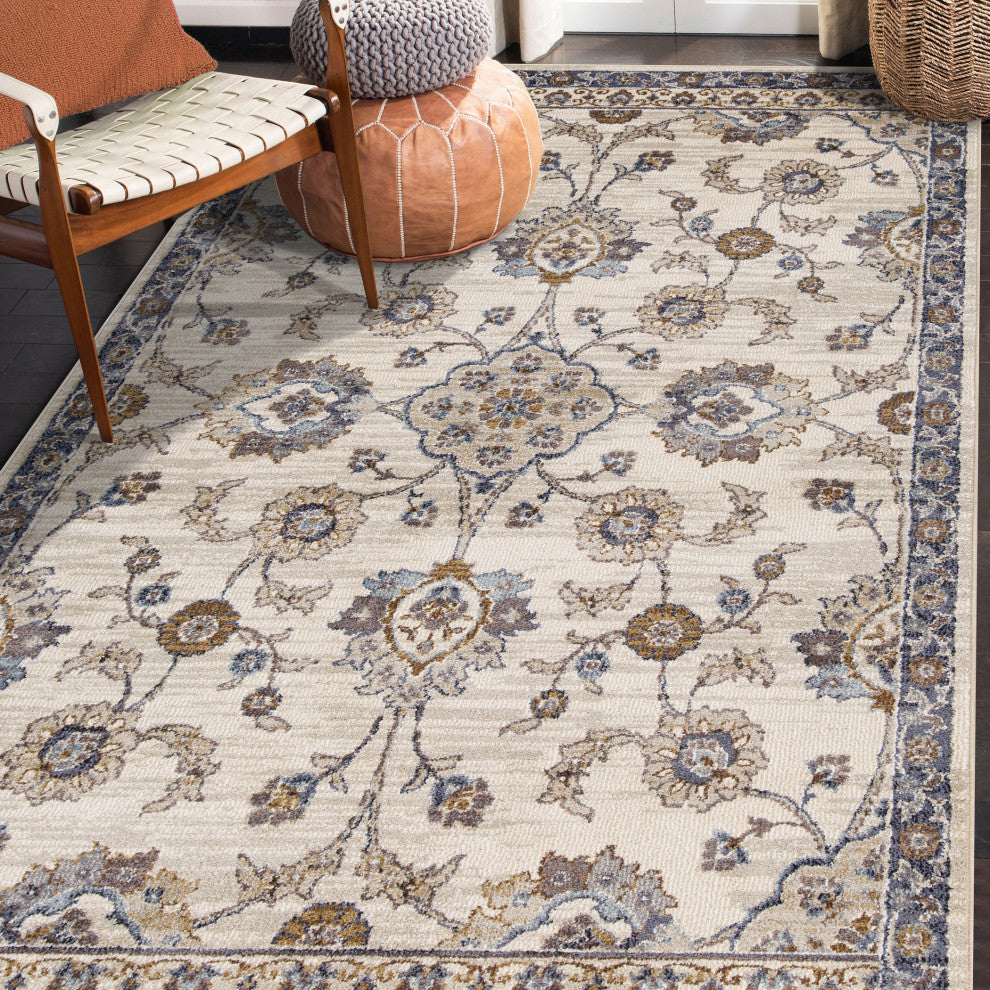 Jordan Bea Power-Loomed Polypropylene Area Rug, Ivory/Charcoal, 5'3"x7'6"