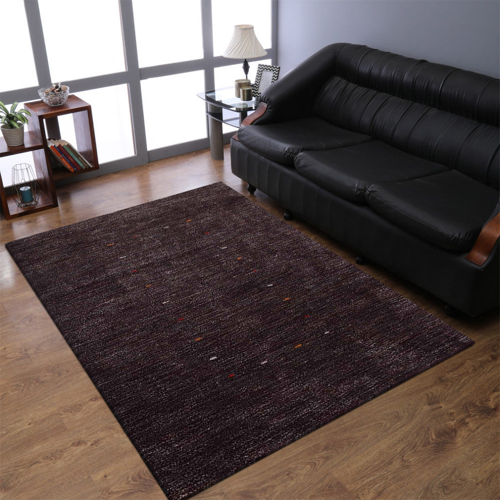 Hand Knotted Loom Silk Mix Area Rug Contemporary Brown