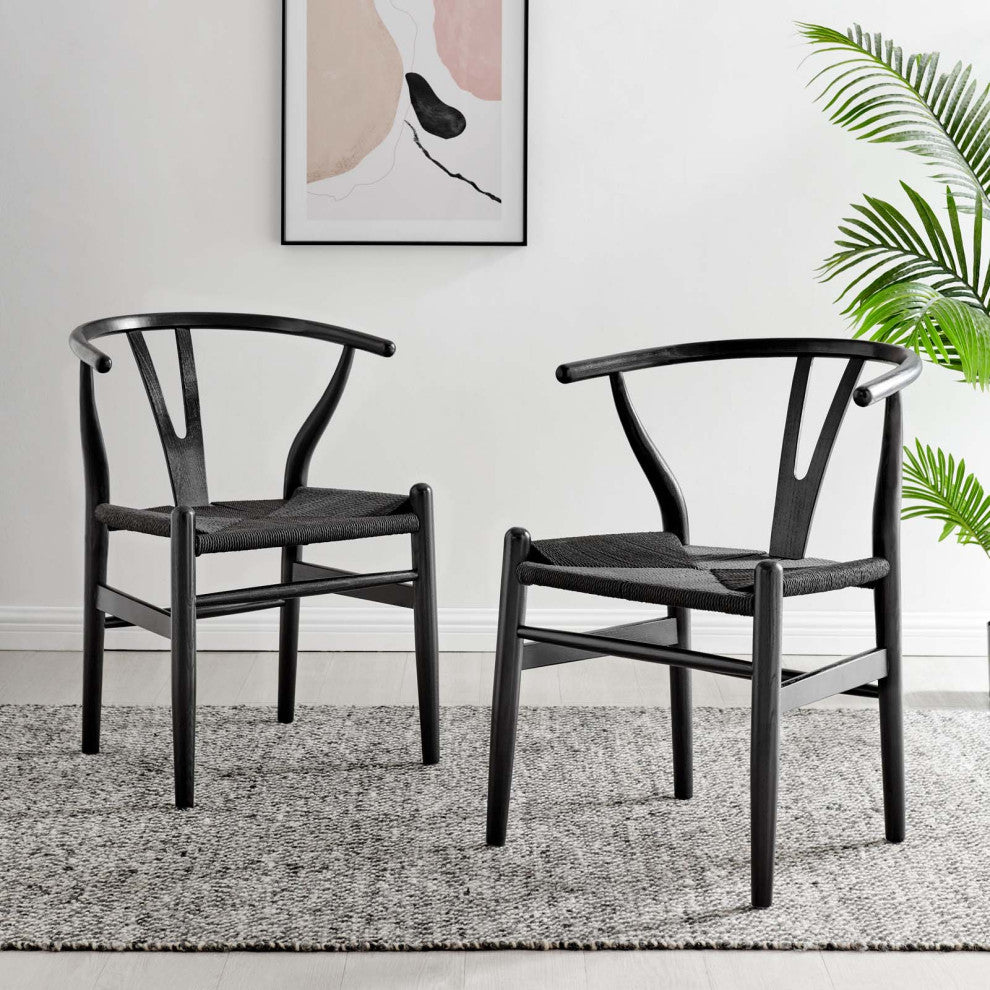 Side Dining Chair, Set of 2, Black, Wood, Modern, Cafe Bistro Hospitality