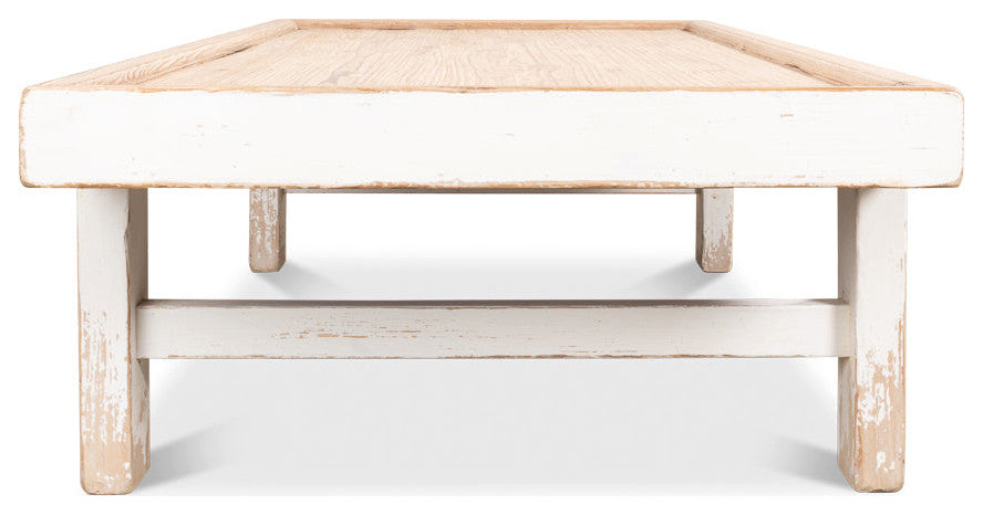 Large Wood Panel Coffee Table Antique White
