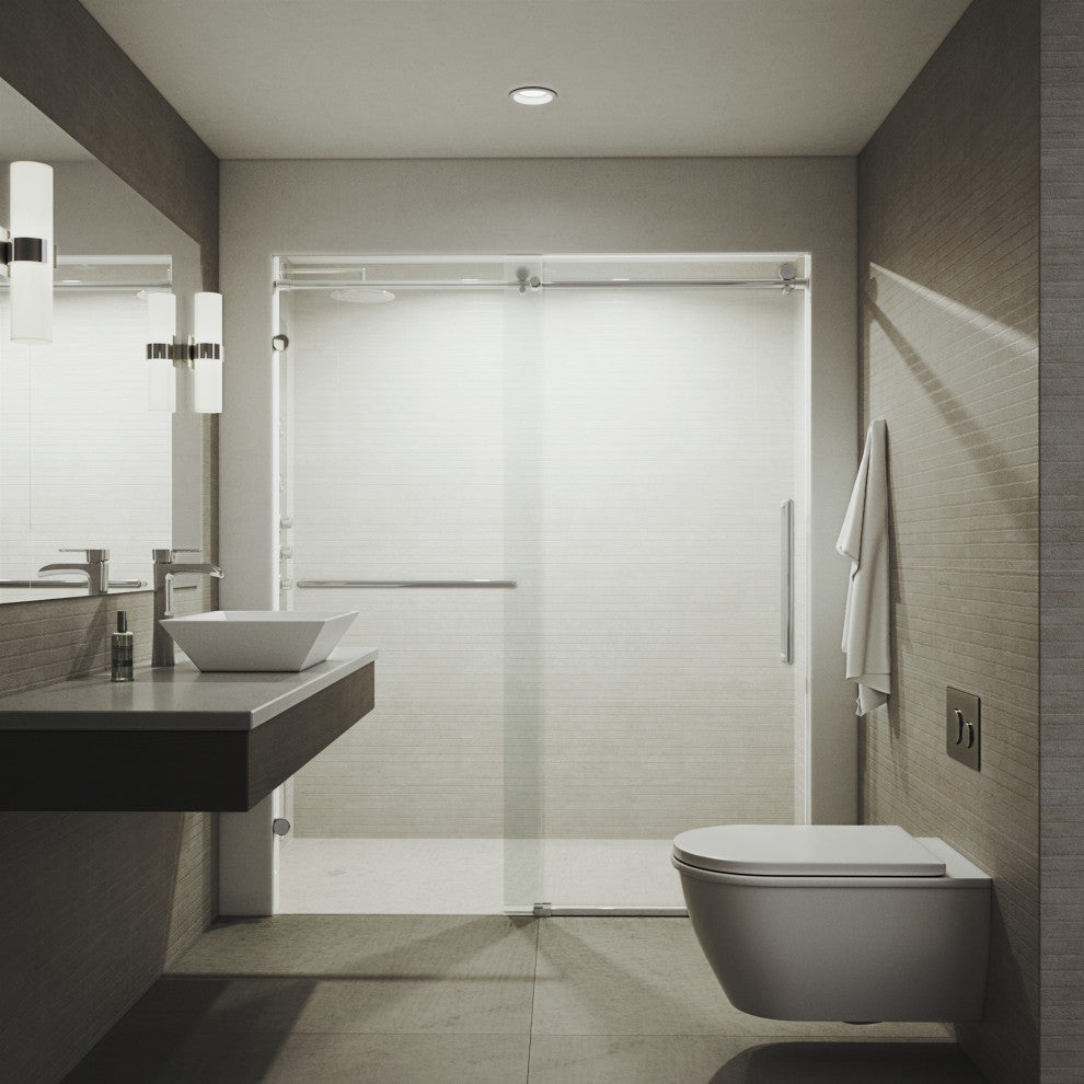 VIGO Ferrara Frameless Sliding Shower Door, Chrome, 72" to 73" W X 74" H, Clear Glass