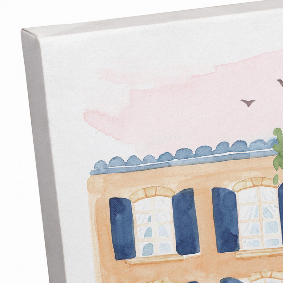 Watercolor French Shops 16x16 Canvas Wall Art