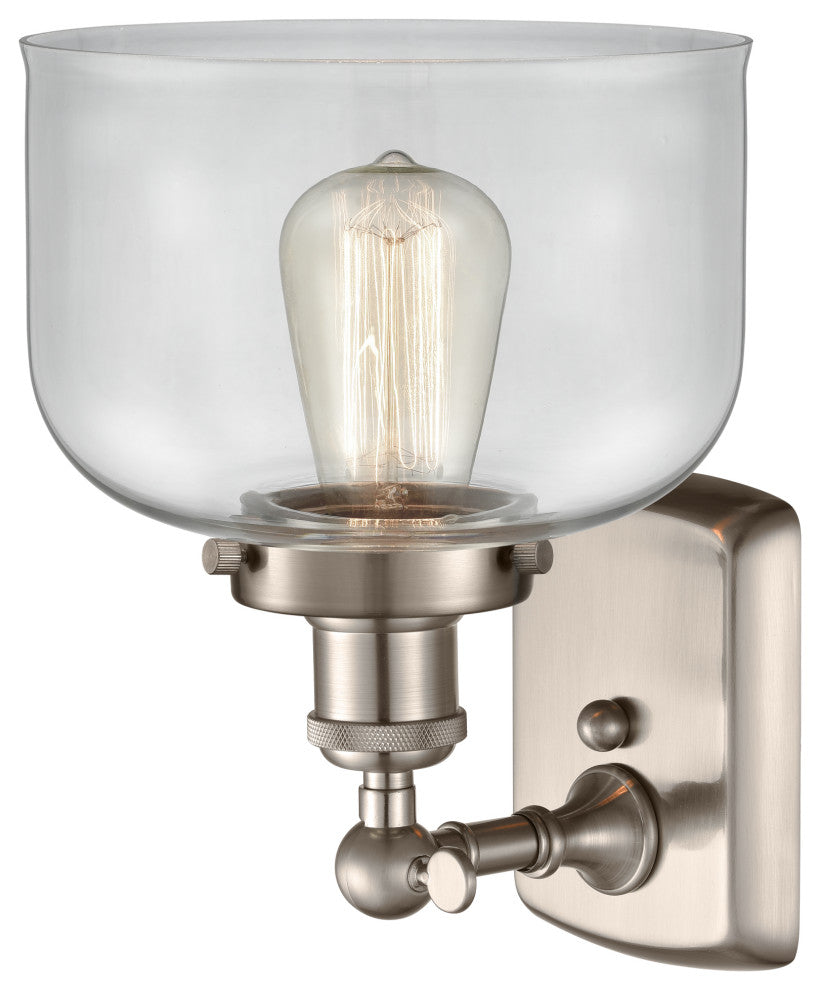 Large Bell 1-Light Sconce, Brushed Satin Nickel, Clear