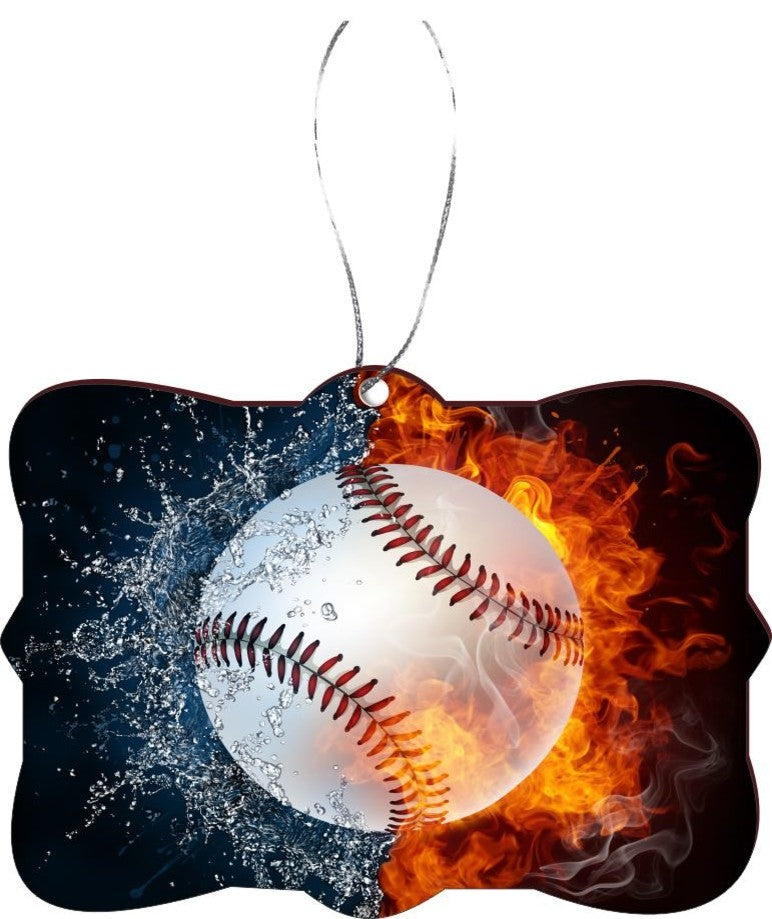 Baseball in Fire & Water Design Rectangle Christmas Tree Ornament