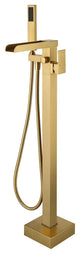 Single Handle Floor Mounted Freestanding Tub Filler with Hand Shower, Brushed Go