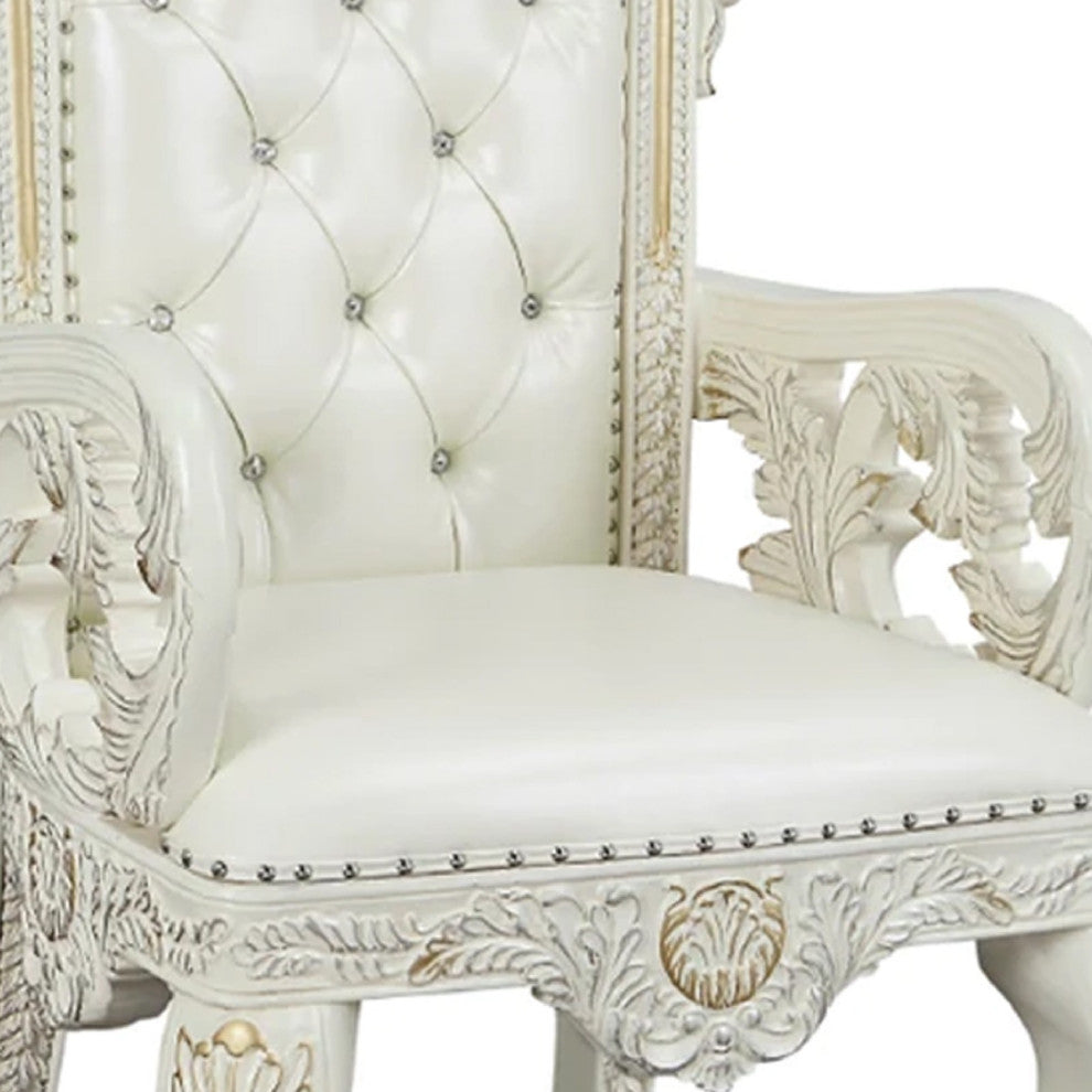 Benzara BM275675 Classic Vegan Leather Royal Armchair, Acrylic Diamond, White